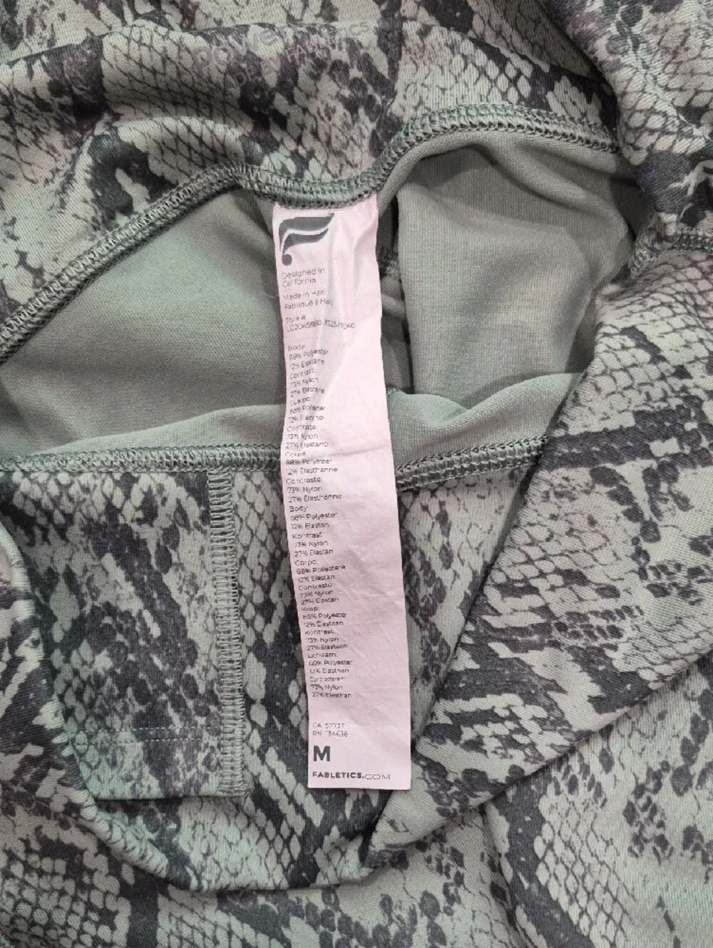 Fabletics Mint Green and Charcoal Snake-Print Leggings